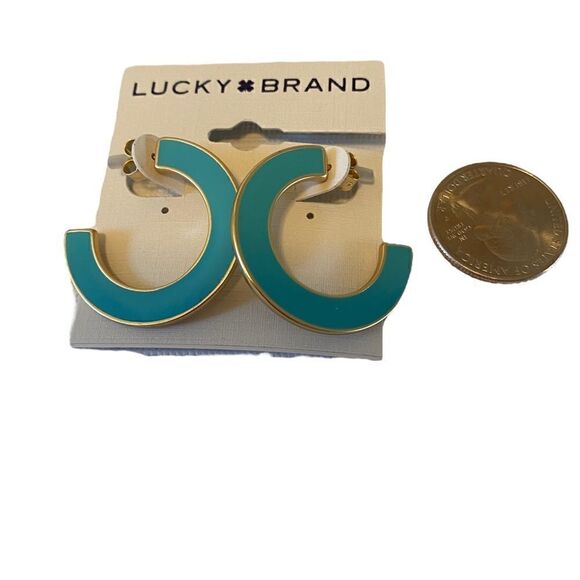 Lucky Brand Turquoise & Gold Toned Enamel Hoops. - Picture 6 of 6